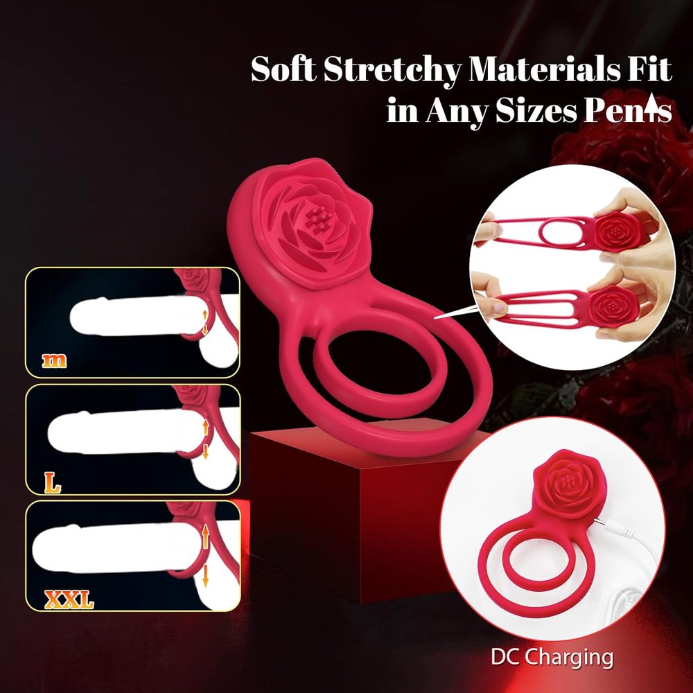 Rose Vibrating Cock Ring – Dual Loop Couples Toy — image 3