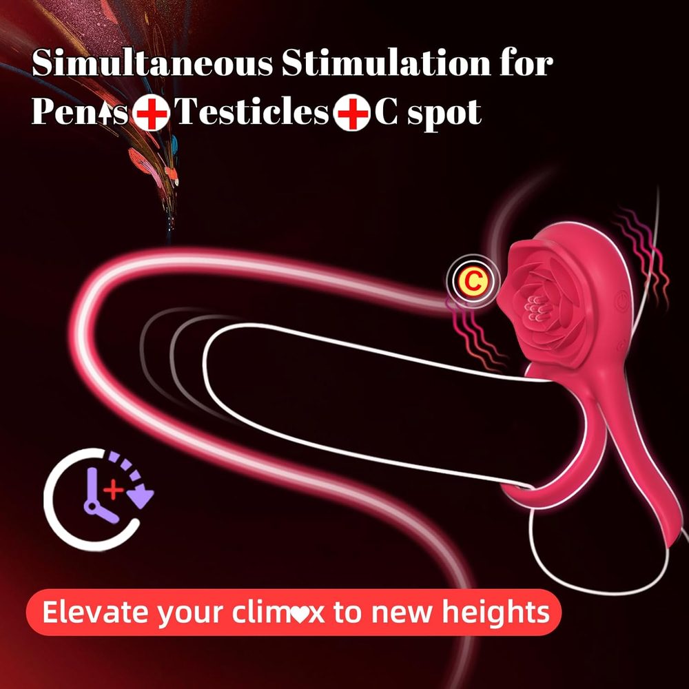 Rose Vibrating Cock Ring – Dual Loop Couples Toy — image 4