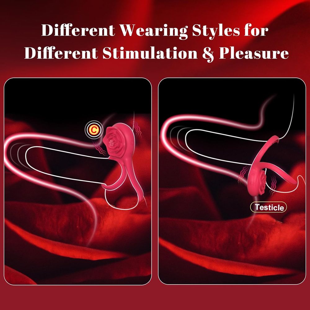 Rose Vibrating Cock Ring – Dual Loop Couples Toy — image 7