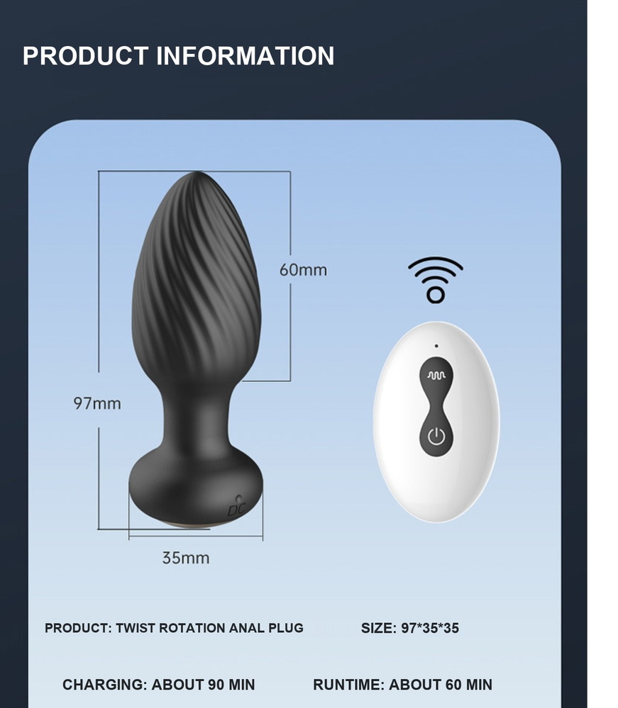 360° Rotating Remote Control Anal Plug – 97 mm — image 3