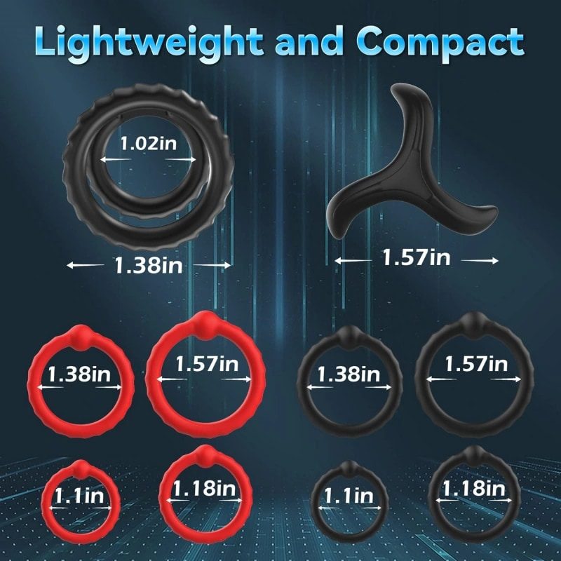 Silicone Cock Ring Set – 10-Piece, Black & Red — image 2