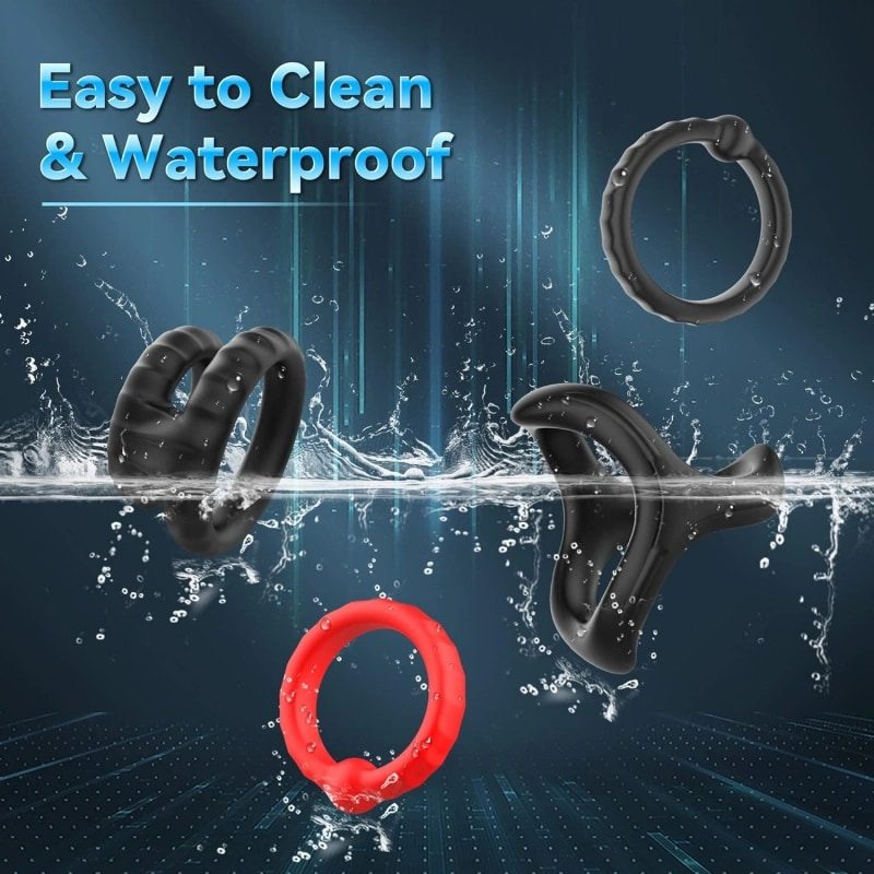 Silicone Cock Ring Set – 10-Piece, Black & Red — image 3