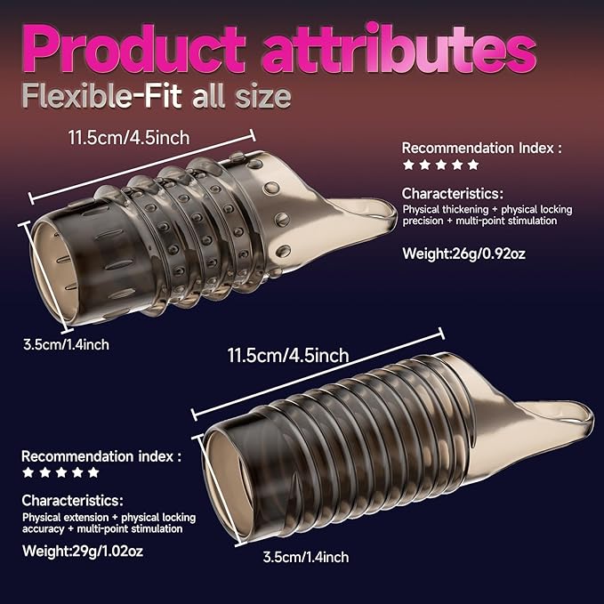 Textured Penis Sleeve Set – 2-Pack, 11.5 cm Lock Ring — image 4